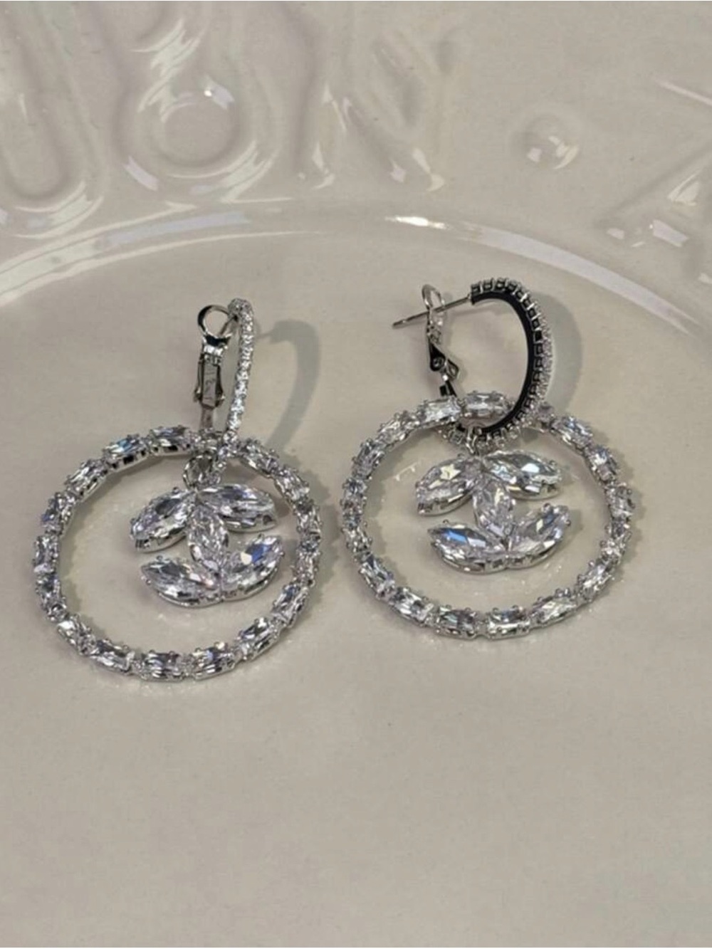 Sparkling Crystal Hoop Drop Earrings - Silver - Picture 2 of 3